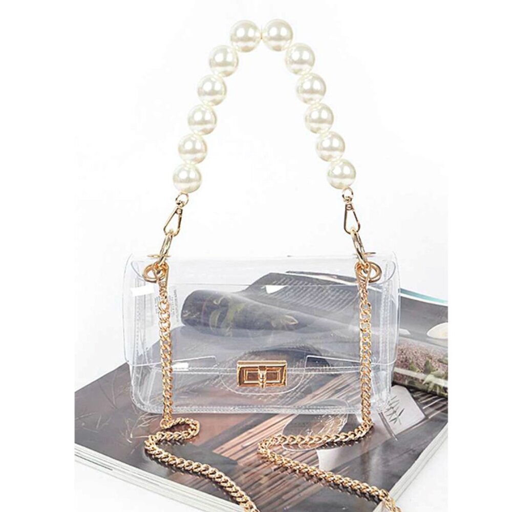 BNWT Brand New Transparent Pearl Handle Stadium Bag Cleared Bag